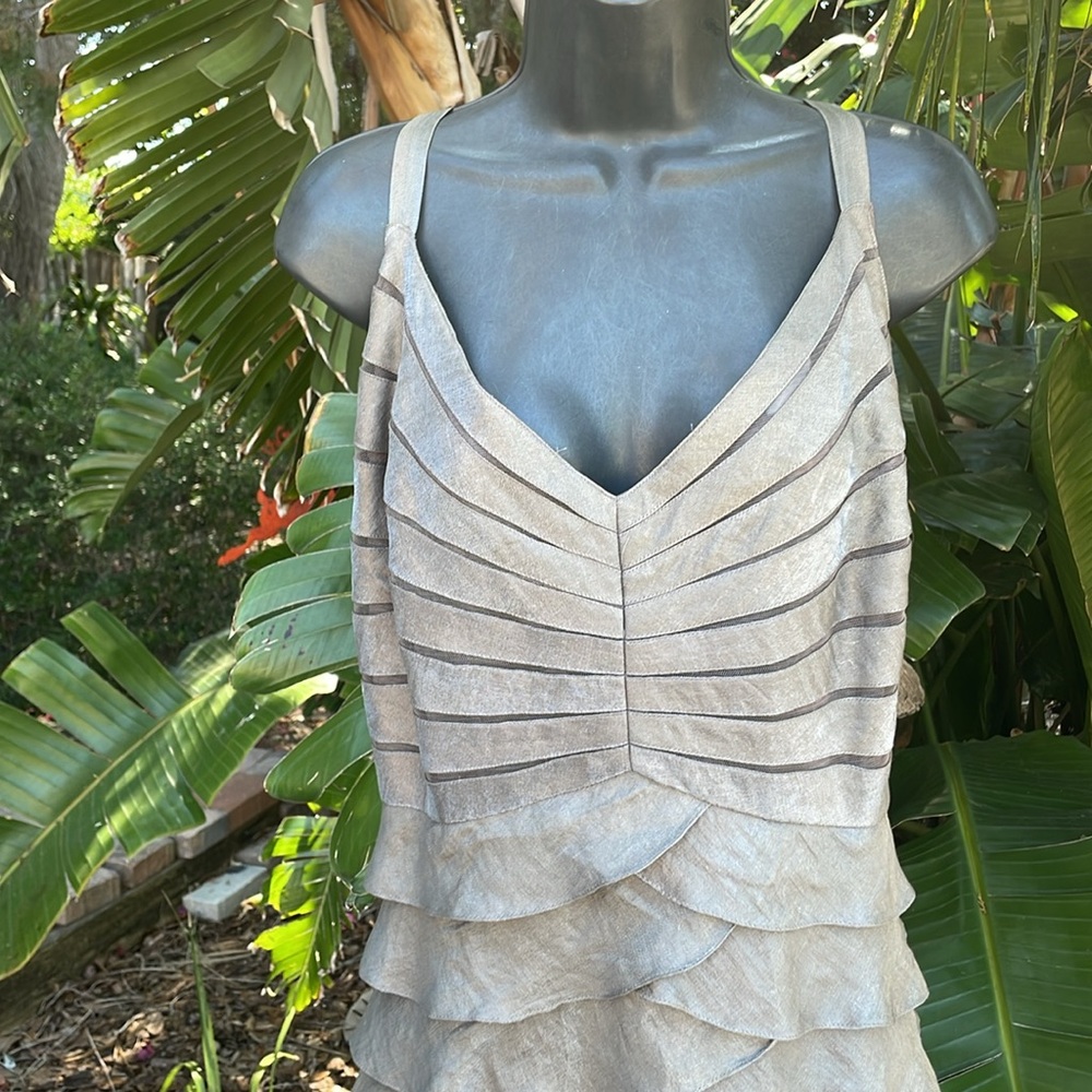 Adriana, Papel, metallic silver pewter, tiered, formal dress